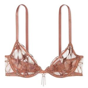 Victoria’s Secret 34DD Rose Gold Very Sexy Stardust Embroidery Demi Bra